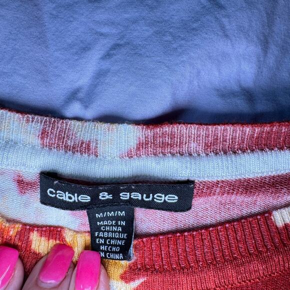 Cable & Gauge Women's sz Medium Crew Neck Long Sleeve Rust Floral Sweater Light - Picture 3 of 9